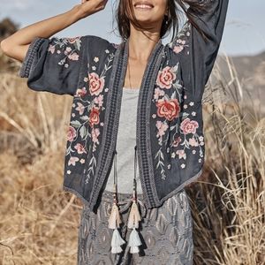 SOLD Johnny Was Aurora Kimono Floral Grey Tie Front Coverup Small